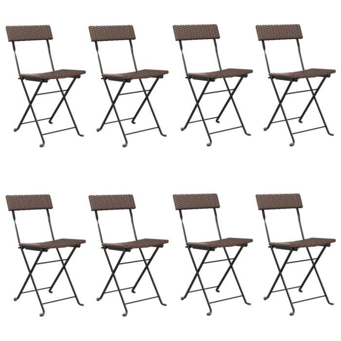 VidaXL Chaises de bistrot pliantes 8pcs Marron Résine tressée et acier 3152117