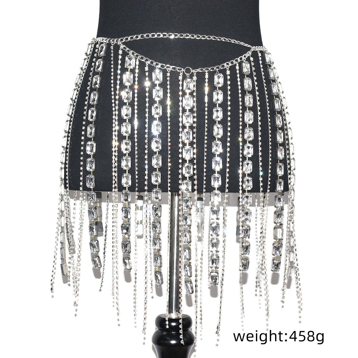 Female Rhinestone Body Chain Silver Crystal Waist Belt Dance Skirt Silver Tassel Belly Chain Women Fashion серебряный