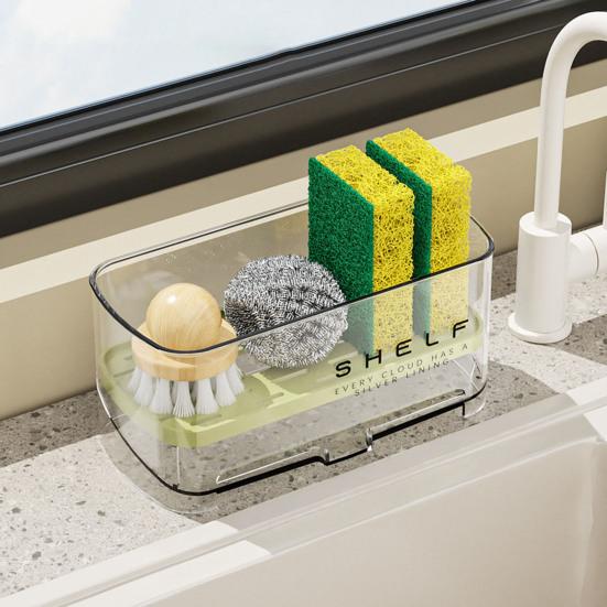 Sink Caddy with Auto Drain Tray Kitchen Sink Sponge Holder Detachable Sink Organizer for Countertop Storage Sponges Soap Cleaning Supplies
