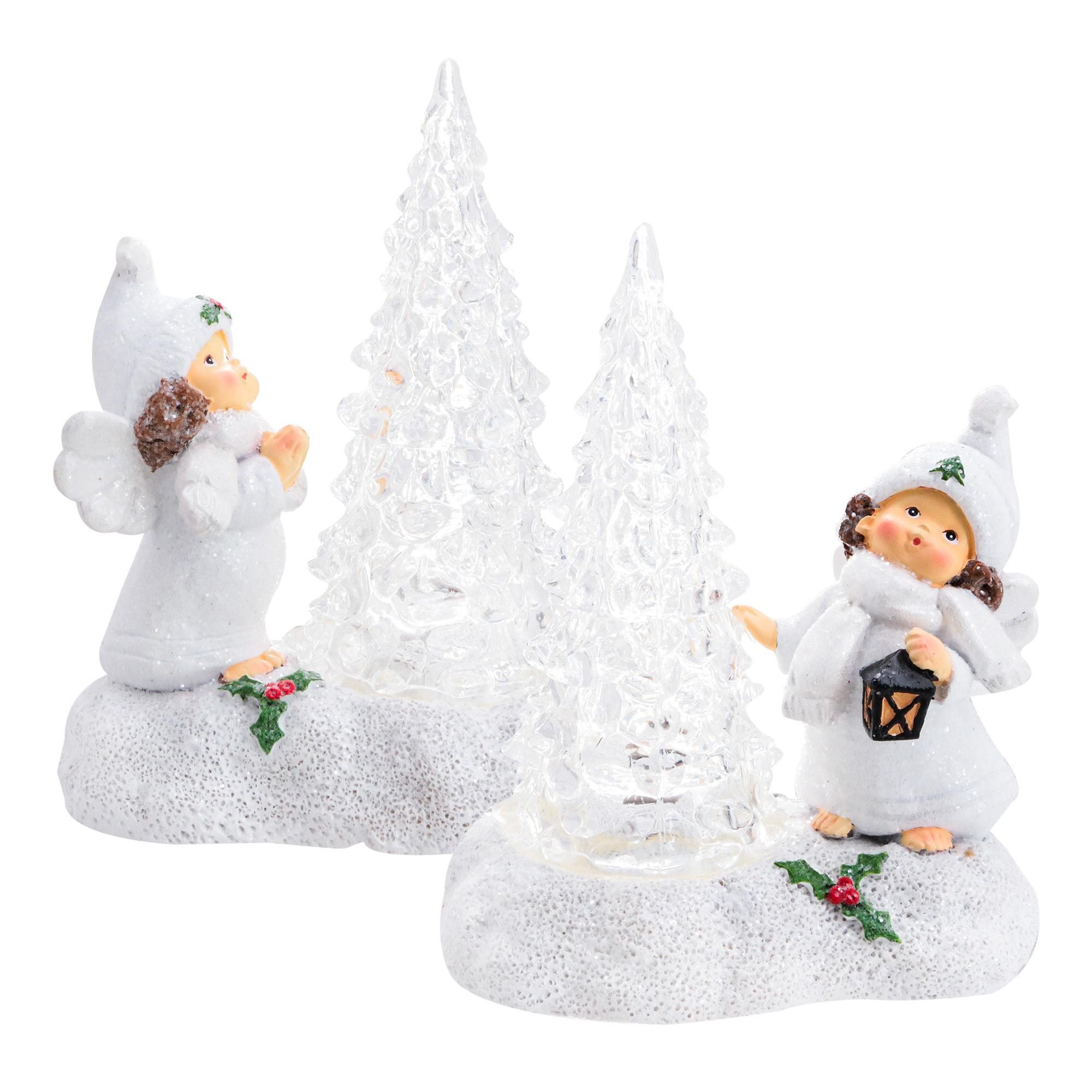 

Colorful crystal Christmas tree, black and white little angel with timer function, home and office decoration белый