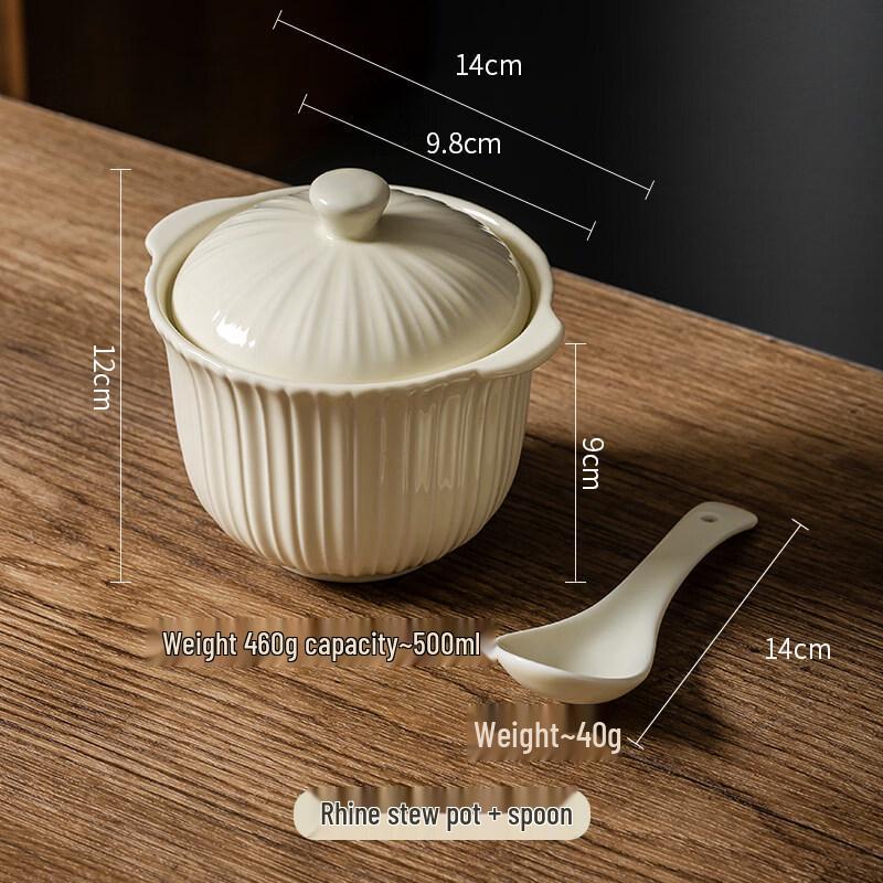500ml Ceramic Double-Ear Stew Pot with Lid, Set of 3