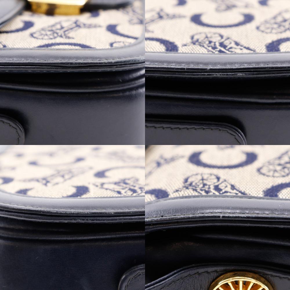 CELINE Old Celine Shoulder Bag Macadam Horse Hardware vintage Navy blue canvas/leather Women Used