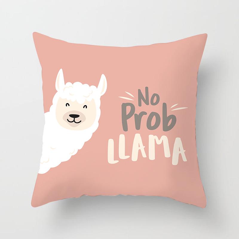 Ins Nordic Style Pillow Cover for Home Peach Skin Pillow Cartoon Animal Alpaca Car Pillow Sofa Cushion Cover
