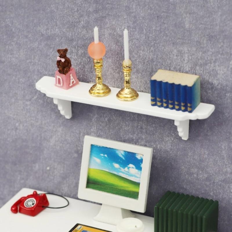 White Wood Wall Mounted Shelf For 1/12 Dollhouses Furniture Easy Assembly Decorative Storage Unit for Scene Displaying