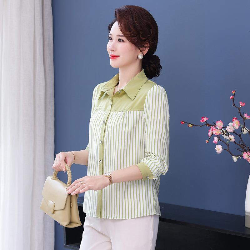 YYFS Women's Fashion Casual Spring Autumn Stripe Print Long Sleeve POLO Neck Blouses & Shirts