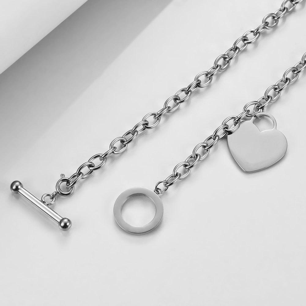 Edelstahl Herz Halskette mit Schlüsselbein OT Kette - Partner Edition, Laser Gravierbar für Damen