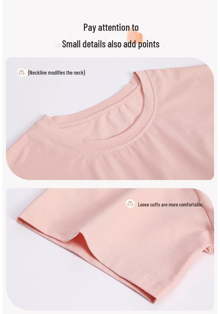 Women's Summer Cotton Pajama Set: Short Sleeve Top & Three-Quarter Pants, Thin & Plus Size