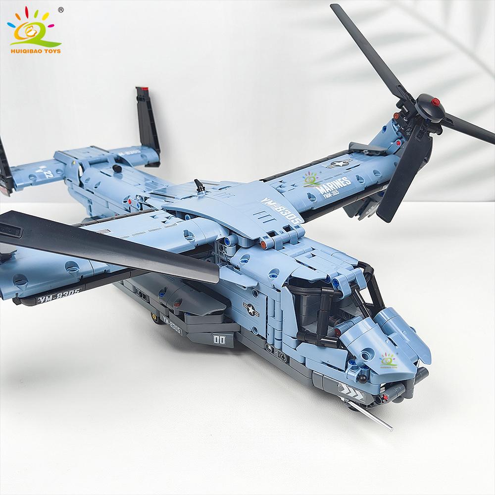 MOC 1389PCS V-22 Tiltrotor Aircraft Helicopter Building Block Children Military Airplane model Bricks Toy home Decor.