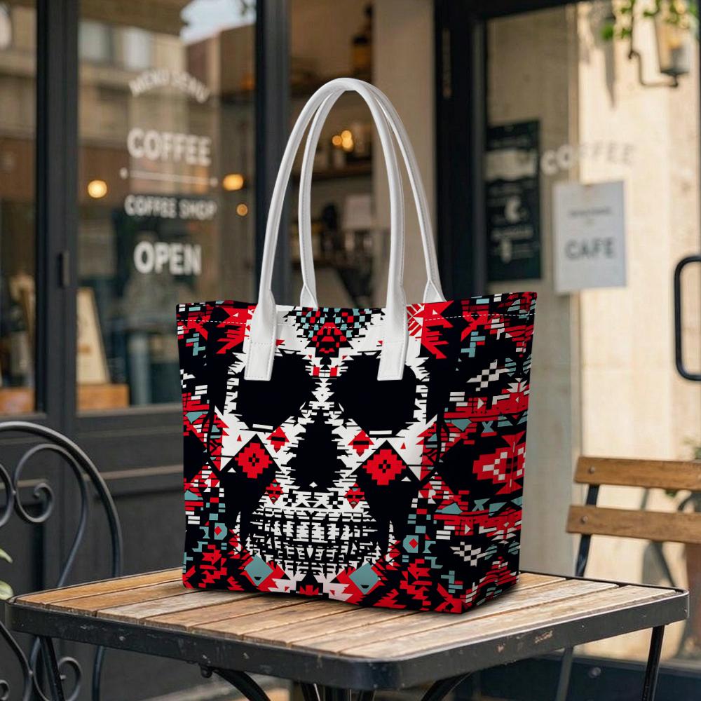 Tribal Skull Tote Bag Fashion Large Capacity Daily Carry Purse for Women Casual Street Style Shoulder Handbag