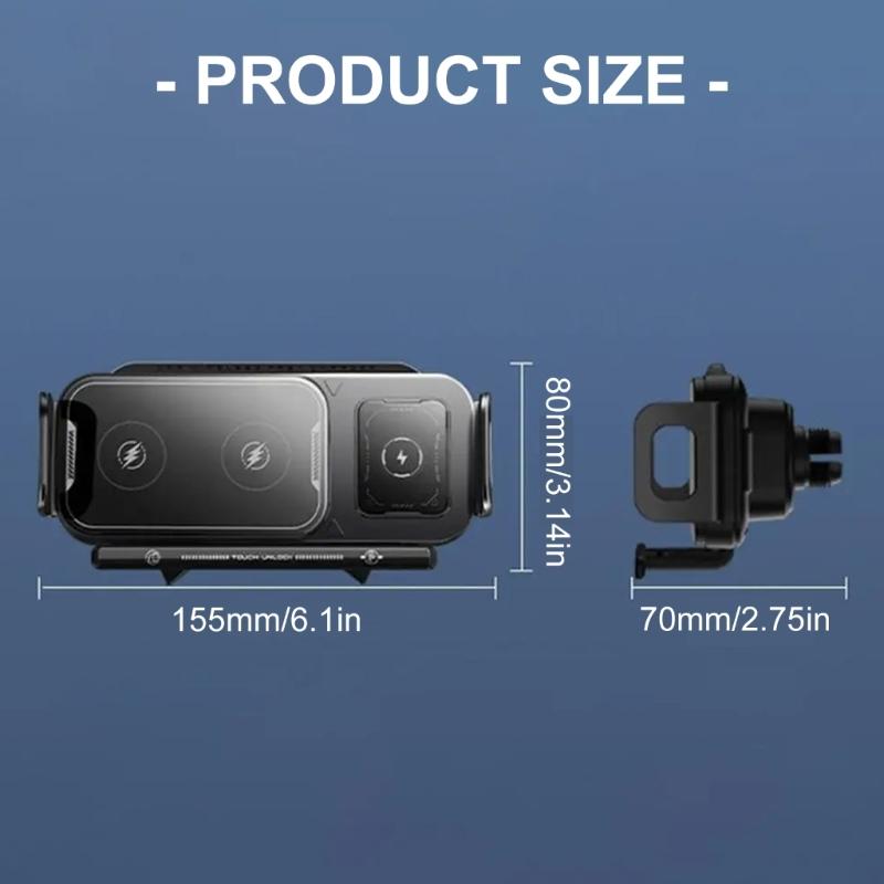 Stable Three Prong Hook Car Phone Holders Electric Rotation 15W Wireless Charging Metal Frame Designs for Road Trips