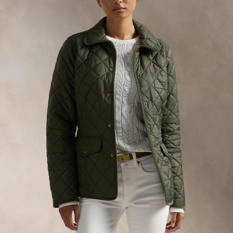 Polo Ralph Lauren FW24 Logo Embroidered Polo Collar Single-Breasted Slim Fit Cotton Jacket Women Jackets Green WMPOOTWN2820290-300