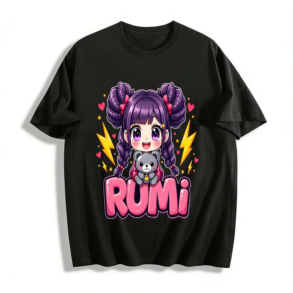 

Cute Rumi Purple Hair Girl & Bear Print Kids T-shirt Unisex Casual Crew Neck Short Sleeve Top Pure cotton T-shirt XXS