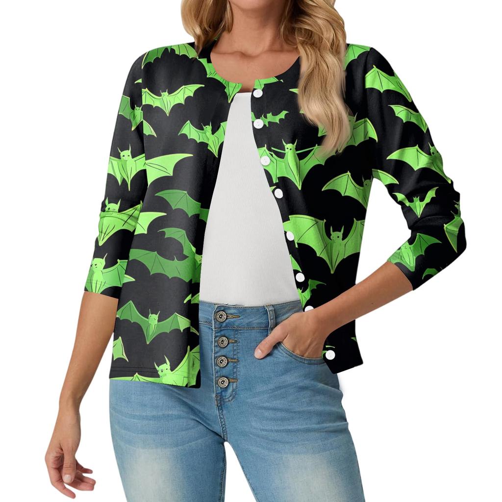 Women's Fashionable, Casual, Comfortable Halloween Print Cardigan Jacket