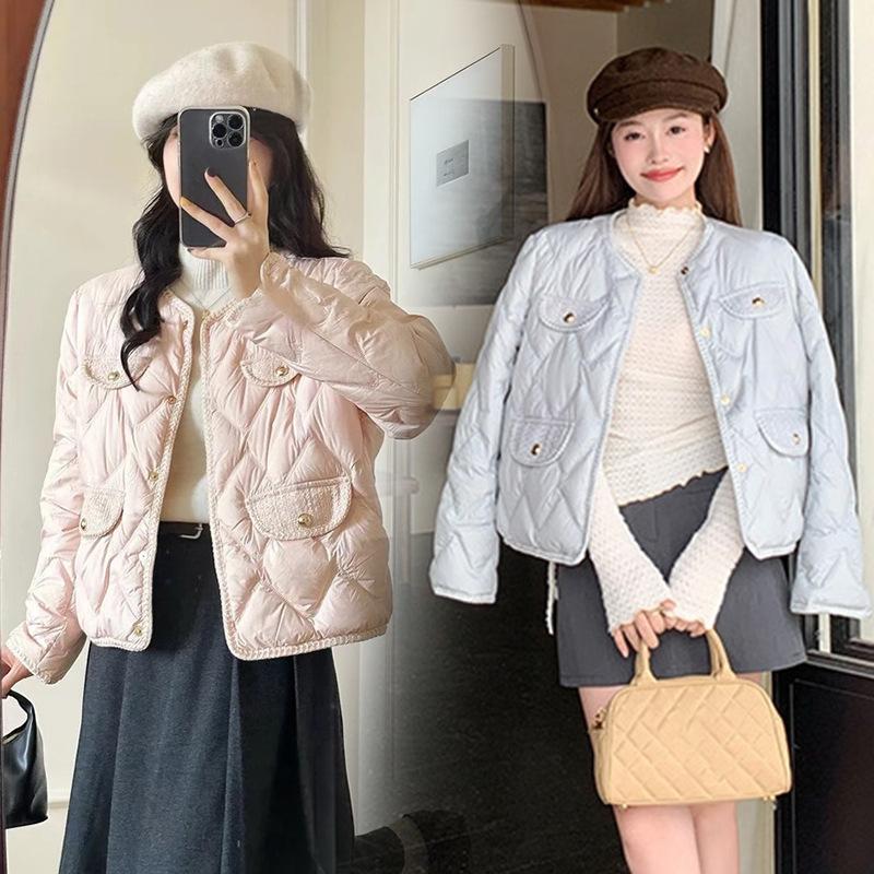 Xiaoxiangxiangfeng thin cotton jacket short Xiaoxiangfeng sea salt blue milk cream white grapefruit powder