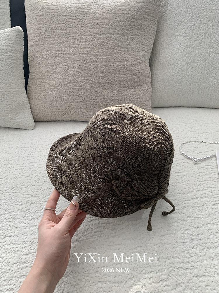 Spring And Summer Korean Hollow Knitted Heap Hat Women'S Fashion Show Face Small Sunshade Bucket Hat Travel Versatile