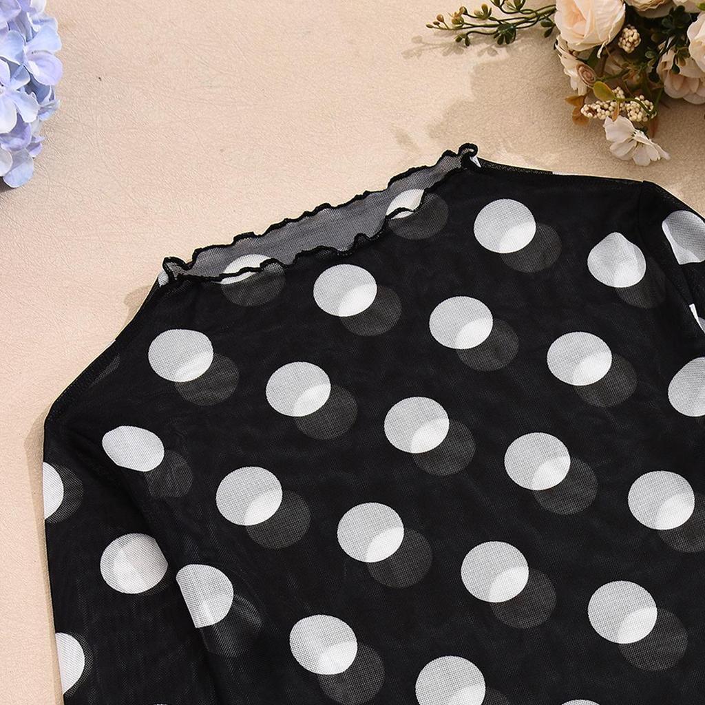 Nazada Spicy Girl Mesh Polka Dot Long Sleeve Top - Sexy See-through Half-High Neck for Early Autumn