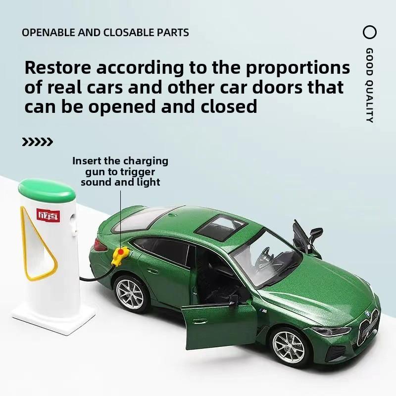 Alloy Car Model 1:32 Bmw I4 M50 Electric Sedan With Sound Light Doors For Collectors