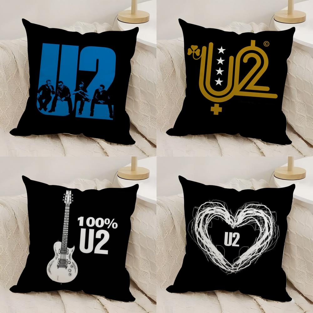 Rock Band UU2 Kuddfodral Silkeslen Kort Plysch Dubbelsidigt Tryckt Kuddfodral för Soffa Alla Årstider Heminredning Gåva