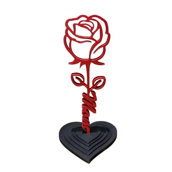 Exquisite Red Rose Ornament And Heart Sculpture, 3D Printed Ornament, Mom Stem Emotional Mother s Day Gift Statue, Birthday for from Daughter