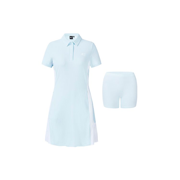 Fila Fitted Pleated Color Block Golf Sports Casual Fashion Polo Dress Women Dresses Elegant-Blue A11W235323F-LB