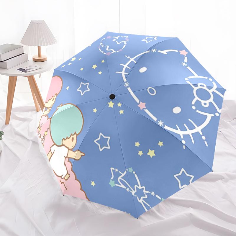 

1pc Hello Kitty & Little Twin Stars Constellation Skyline Automatic Folding Umbrella - Portable 3-Fold Design with Iron Frame - Outdoor for Fans, Trav