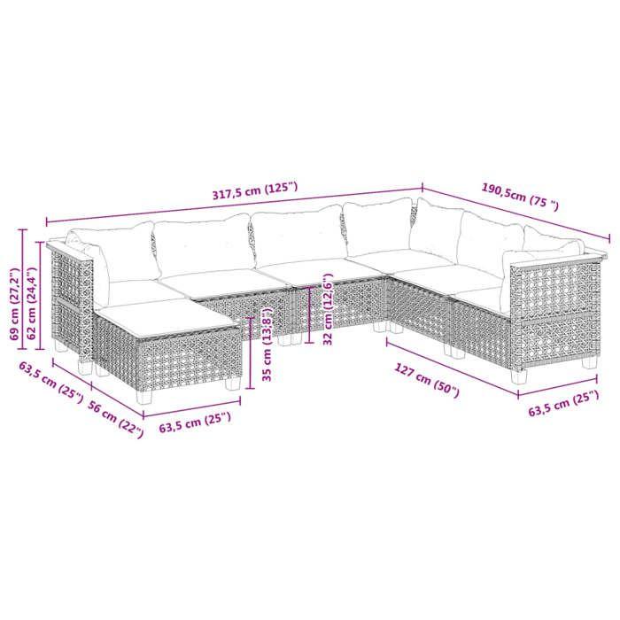 VidaXL Salon de jardin avec coussins 7 pcs gris résine tressée 3261939