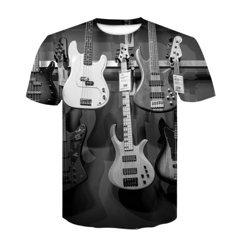 Summer Round Neck 3D Musical Instrument Print Top Fashionable Casual Short Sleeved Men's T-shirts