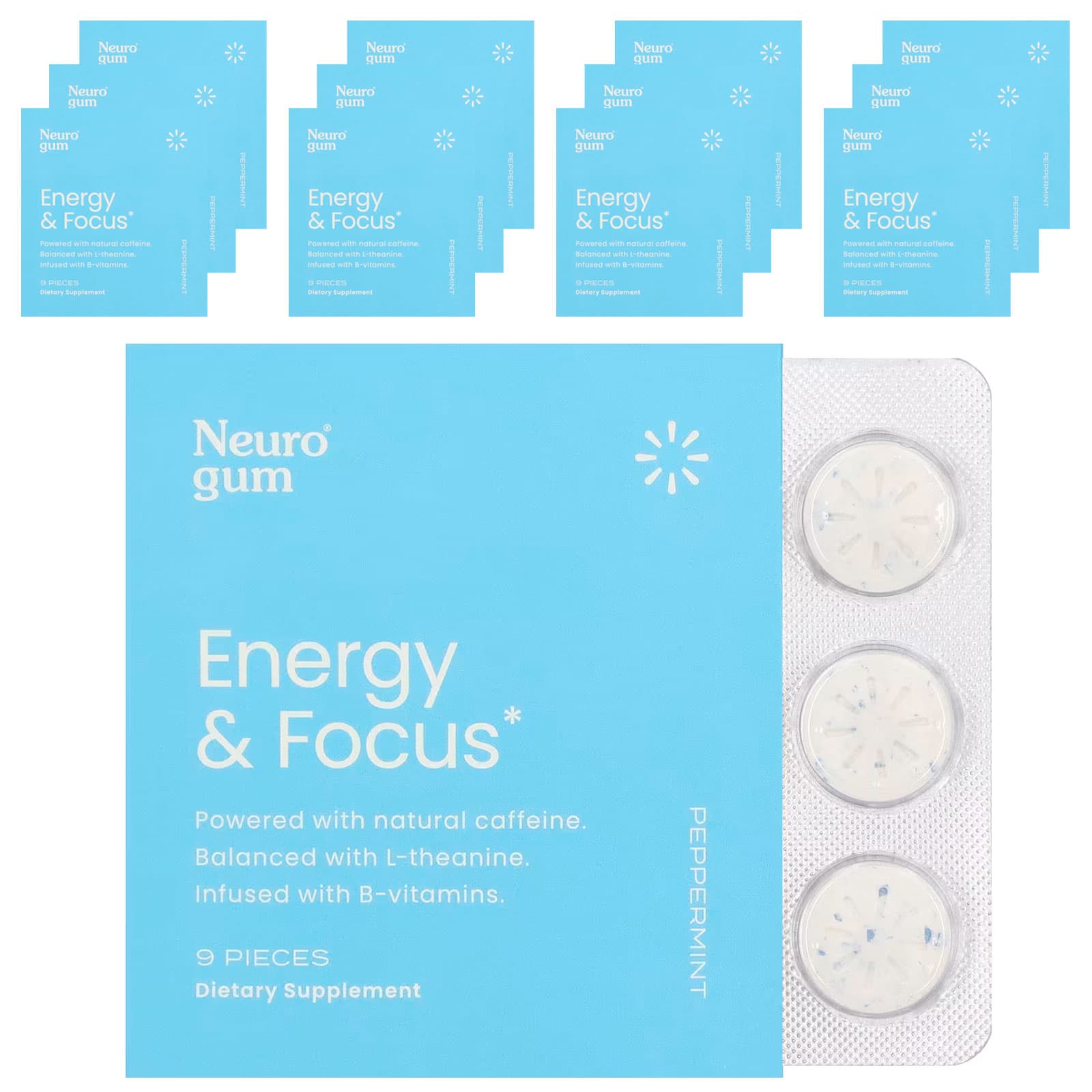 

NeuroGum, Energy and Focus, Peppermint, 12 упаковок, 9 шт