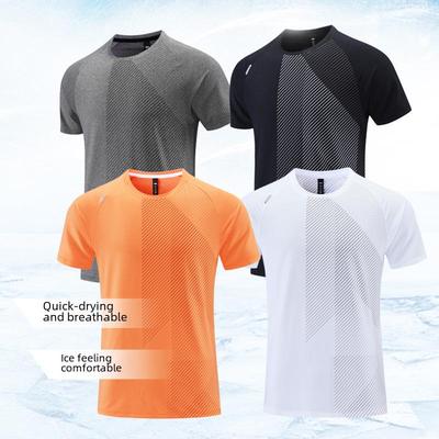 Herren Schnelltrocknendes Eisseiden-Sport-T-Shirt mit Dunklem Muster