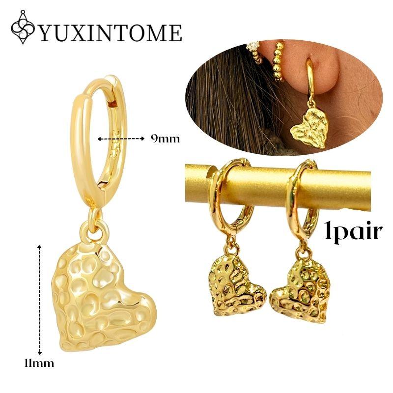 YUXINTOME 925 Silver Ear Needle Zircon Hoop gold Earrings For Women Square Plate Pendant Cutout Heart Earrings Fashion Jewelry