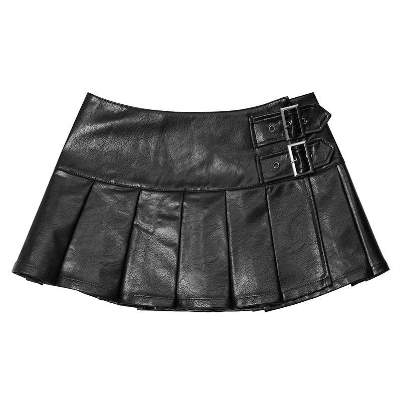 PU Leather Pleated Skirt High Waist Female Summer Thin Ultra Short Skirt Y2k Korean Fashion Cute A Word Skirt