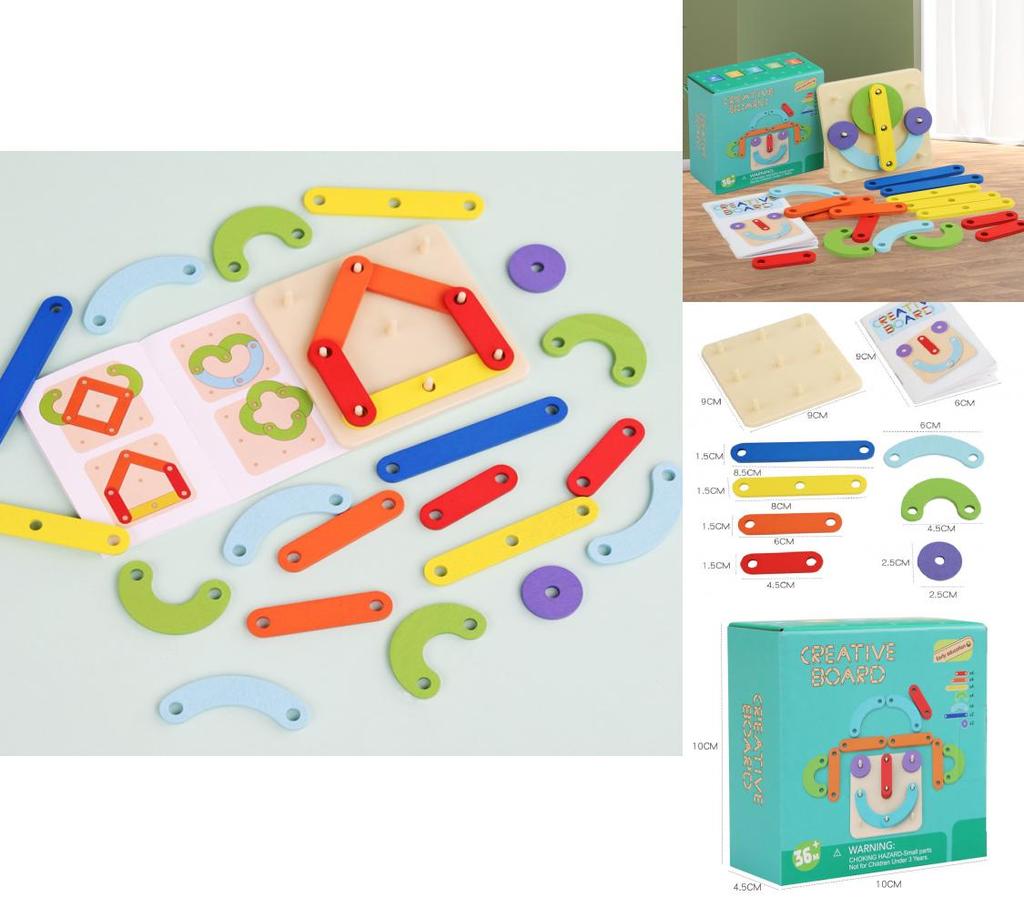Creative Wooden Geometric Shape Puzzle Nail Board Kid Toy For Early Learning
