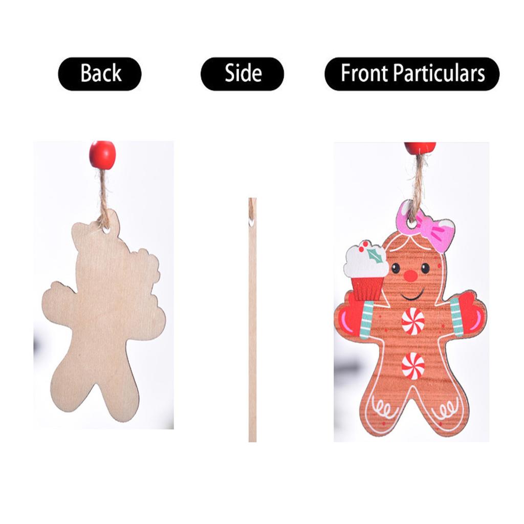 12pcs Christmas Decorations, Wooden Cartoon, Four-square , , Christmas Tree Ornaments