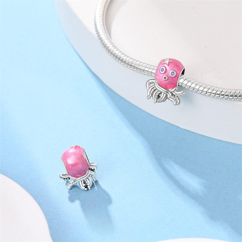 Authentic Original Copper Metal Charm Bead Components Luxury Pink Octopus Bead Component Necklace Bead Components Compatible With Bracelet High