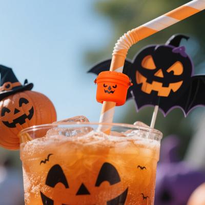 Halloween Pumpkin Bucket Straw Topper Drinking Straw Cap for 30oz & 40oz Tumblers Reusable Straw Lid Cover Spooky Drink Accessory for Parties