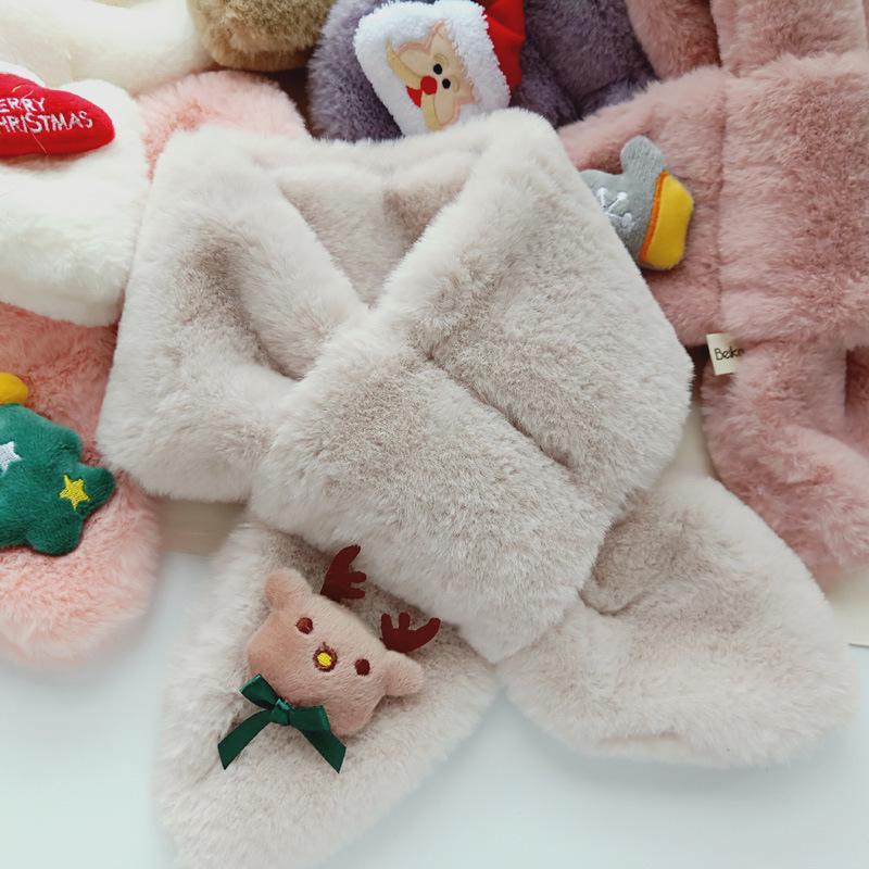 Korean Style Christmas Plush Scarf for Kids, Ages 1-6 – Warm & Trendy Cartoon Design for Boys & Girls