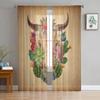 Summer Cactus Cow Skull Retro Chiffon Curtains Living Room Bedroom Home Decoration Window Voiles Tulle Curtain Sheer Made Of Polyester Area Decor