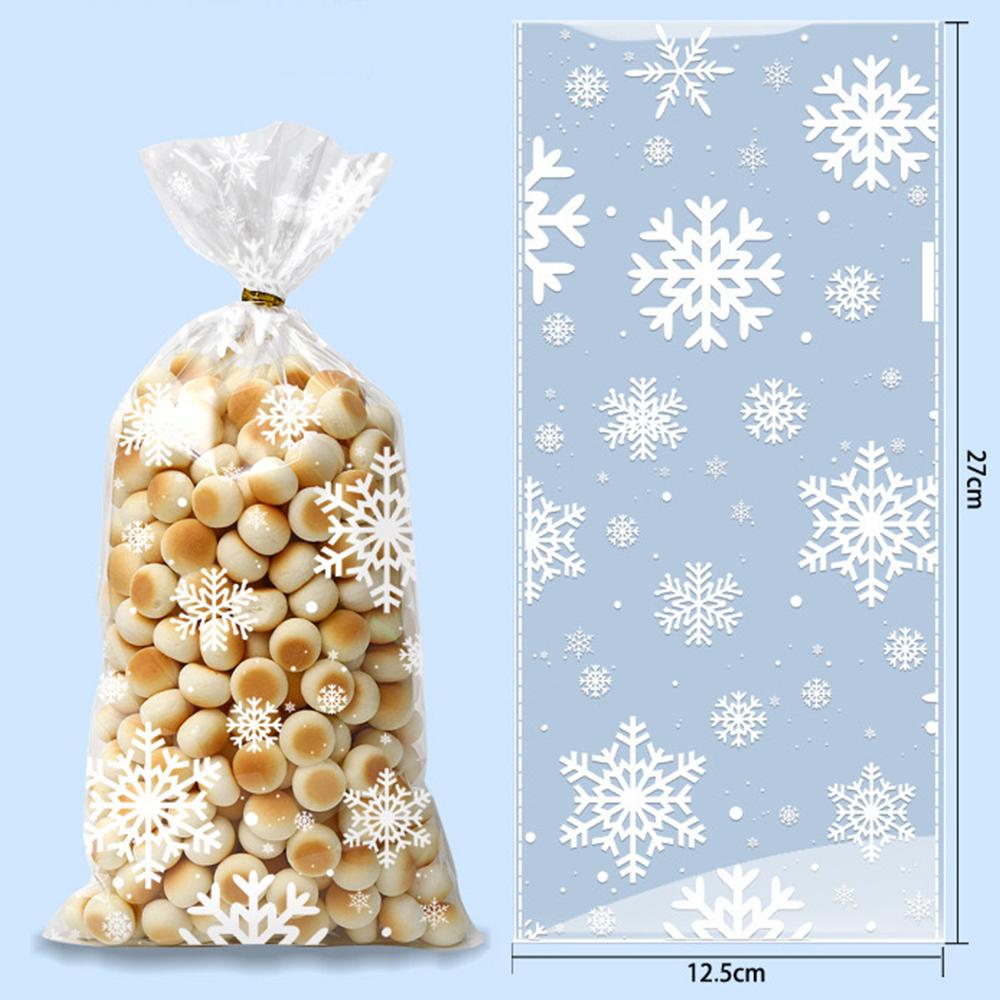 50-100pcschristmas Holiday Snowflake Wrapping Cellophane Snacks Candy Gift Wrapping Printed Opp Flat Pockets