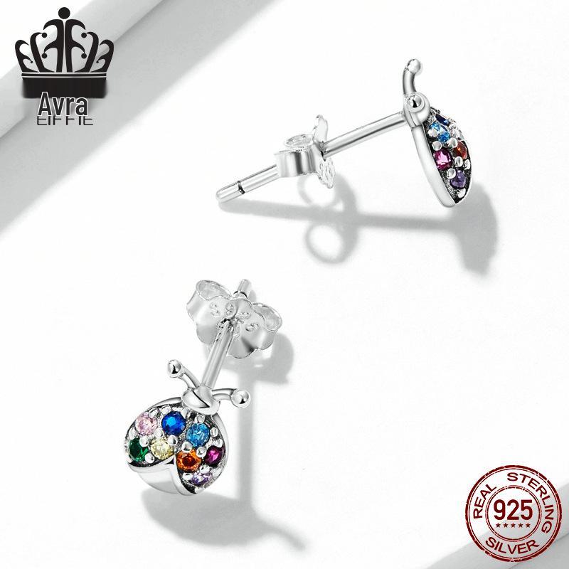 Original Sterling Silber Bunte Käfer Ohrringe mit S925 Zirkonia Insekt Design