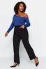 Women's Style Plus Size Black High Waist Crepe Knitted Trousers