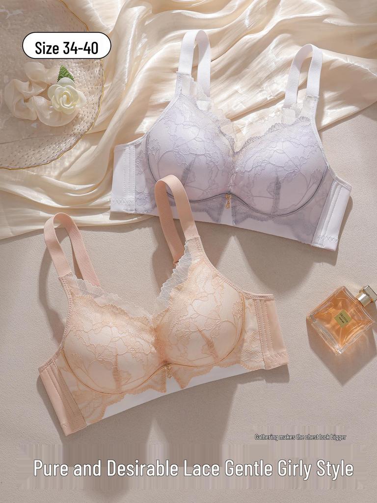 Women's Push-Up Lace Bra - Wireless, Anti-Sagging, Small Bust Support, Shaping, and Underarm Fat Collection
