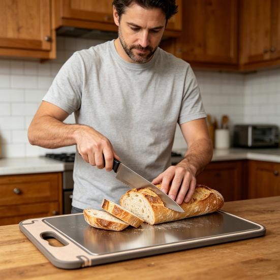 Titanium Cutting Board with Built-In Knife Sharpener Garlic Grater & Juice