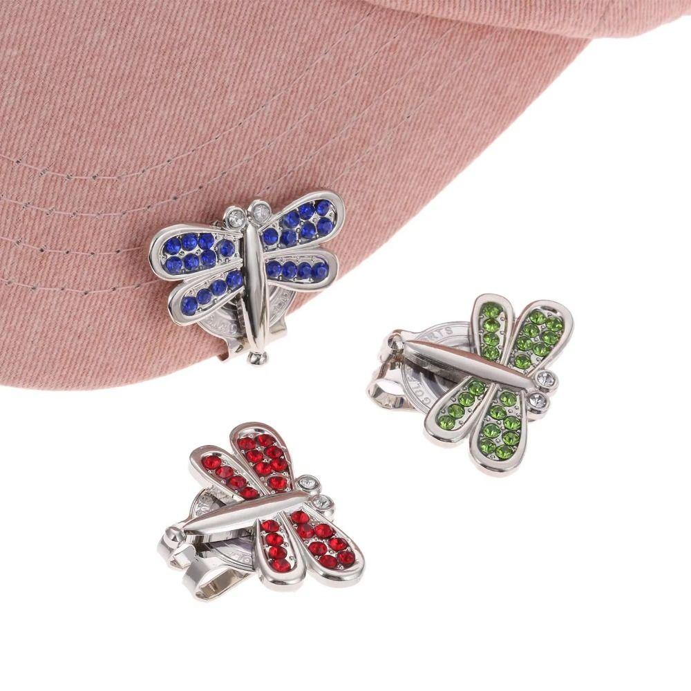 Dragonfly Pattern Golf Cap Clip Bling Crystal Zinc Alloy Golf Ball Mark Detachable Ball Position Golf Hat Marker Golf Lovers
