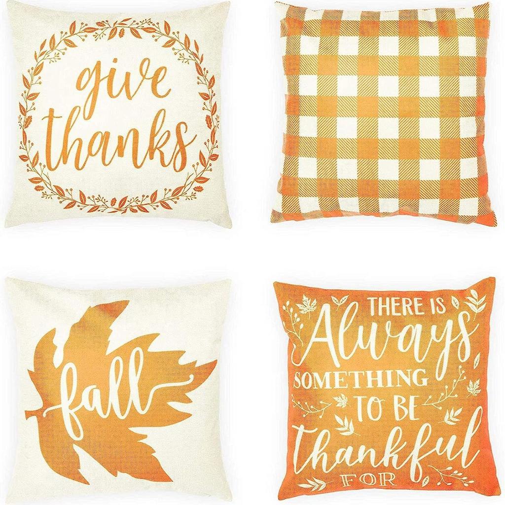 Nordic Fashion Square Linen Pillowcase Thanksgiving Design Autumn Harvest Cartoon Pumpkin Print Cushion Pillowcase