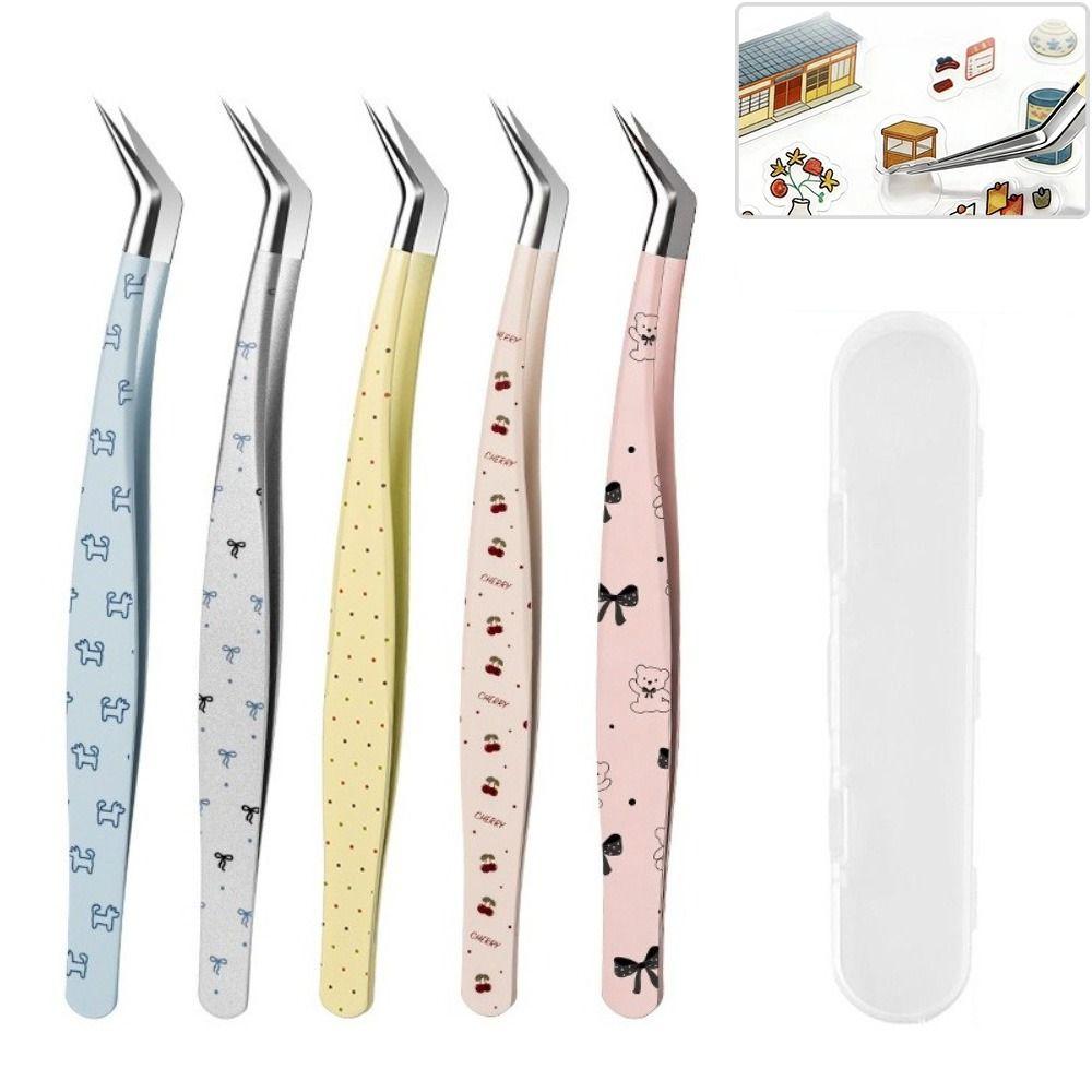Stainless Steel Curved Stickers Tweezers High Precision Cartoon False Eyelash Tweezers Anti-static Lashes Extension Tweezer