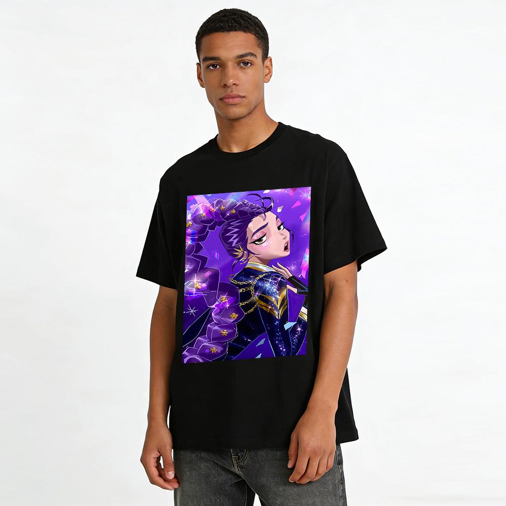 Anime Girl Printed T-Shirt Purple Braided Character Graphic Tee Casual Loose Breathable Daily Wear Top Pure cotton T-shirt