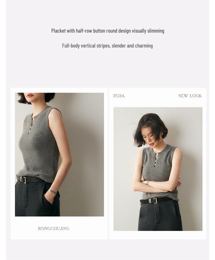 Gentle & Chic Cashmere Slim-Fit Sleeveless Knit Tank Top Sweater for Women
