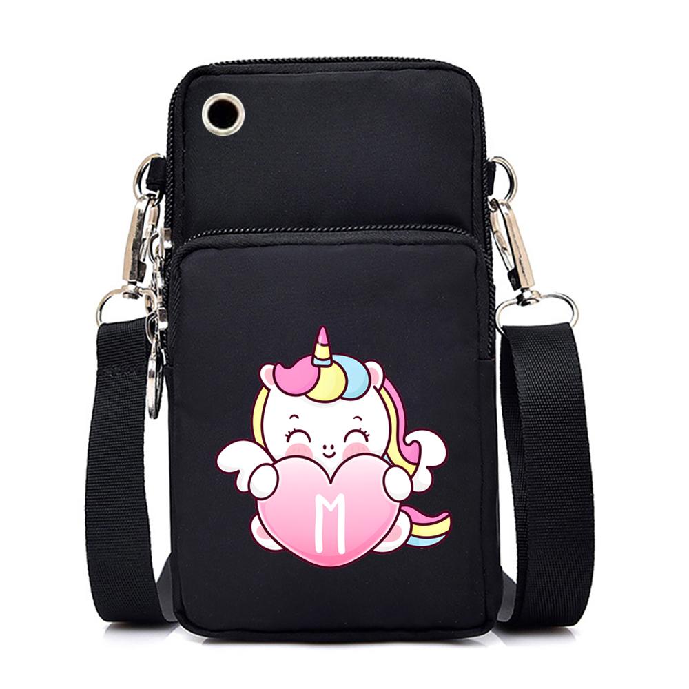 

Сумки через плечо из нейлона для женщин, сумки для мобильных телефонов, симпатичные сумки с рисунком единорога, сумка-мессенджер с буквами алфавита для подростков