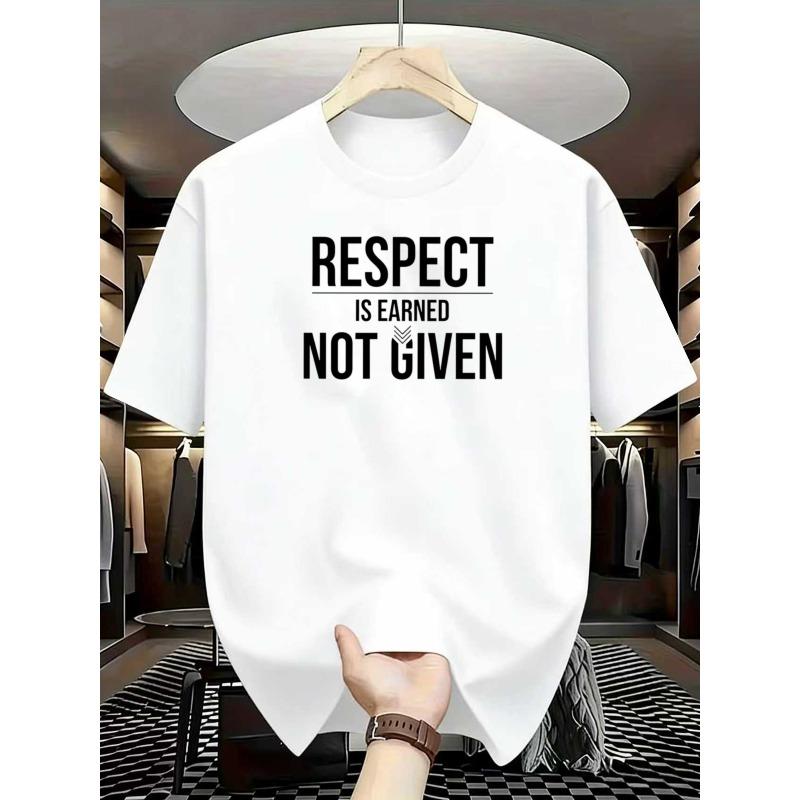 European sizes Men'S Plus Size "Respect Is Earned Not Given" Slogan Short-Sleeve T-Shirt | Minimalist Trendy Print Design, Breathable Summer