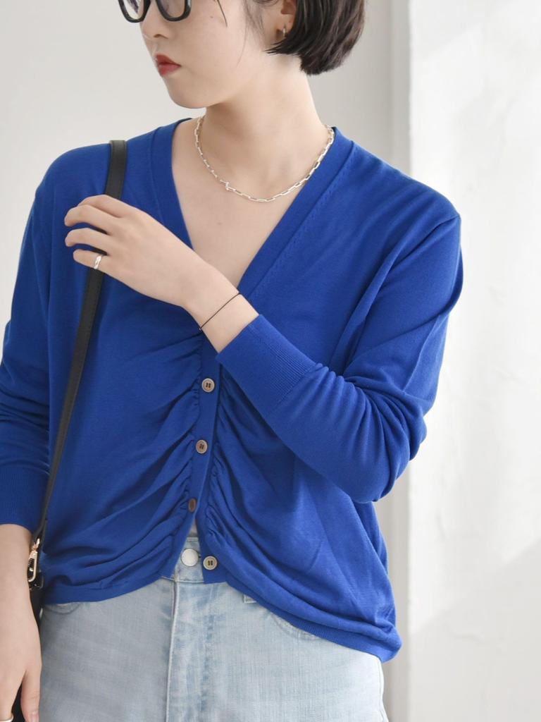 Caranciel Gathered Knit Hand One Size Women's Silk-Blend Cardigan, Washable, Blue, 616200002,